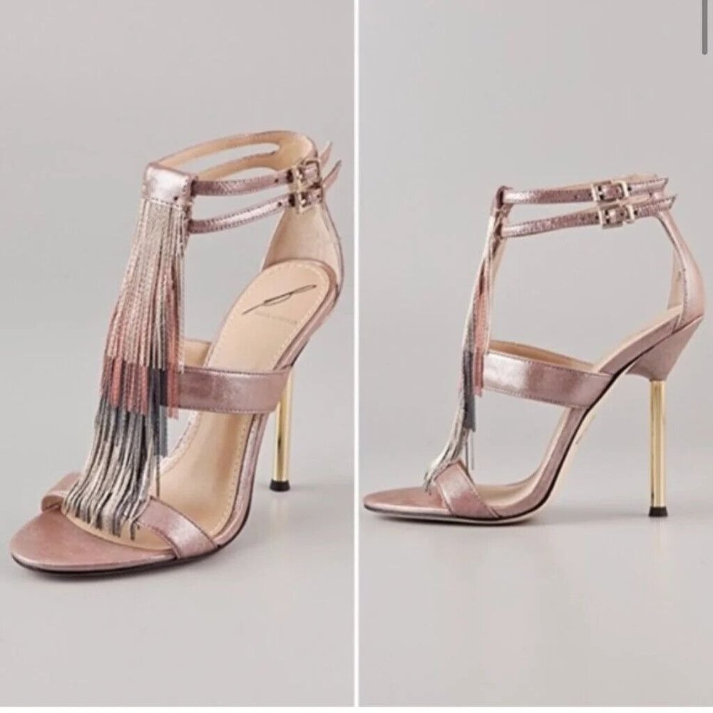 Fab! BRIAN ATWOOD Metallic fringe high HEEL SHOES PUMPS  size 10